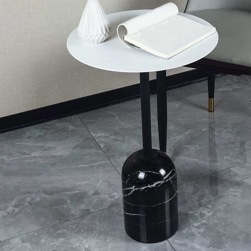 Contemporary Round Metal Side End Table Marble Pedestal Side Table