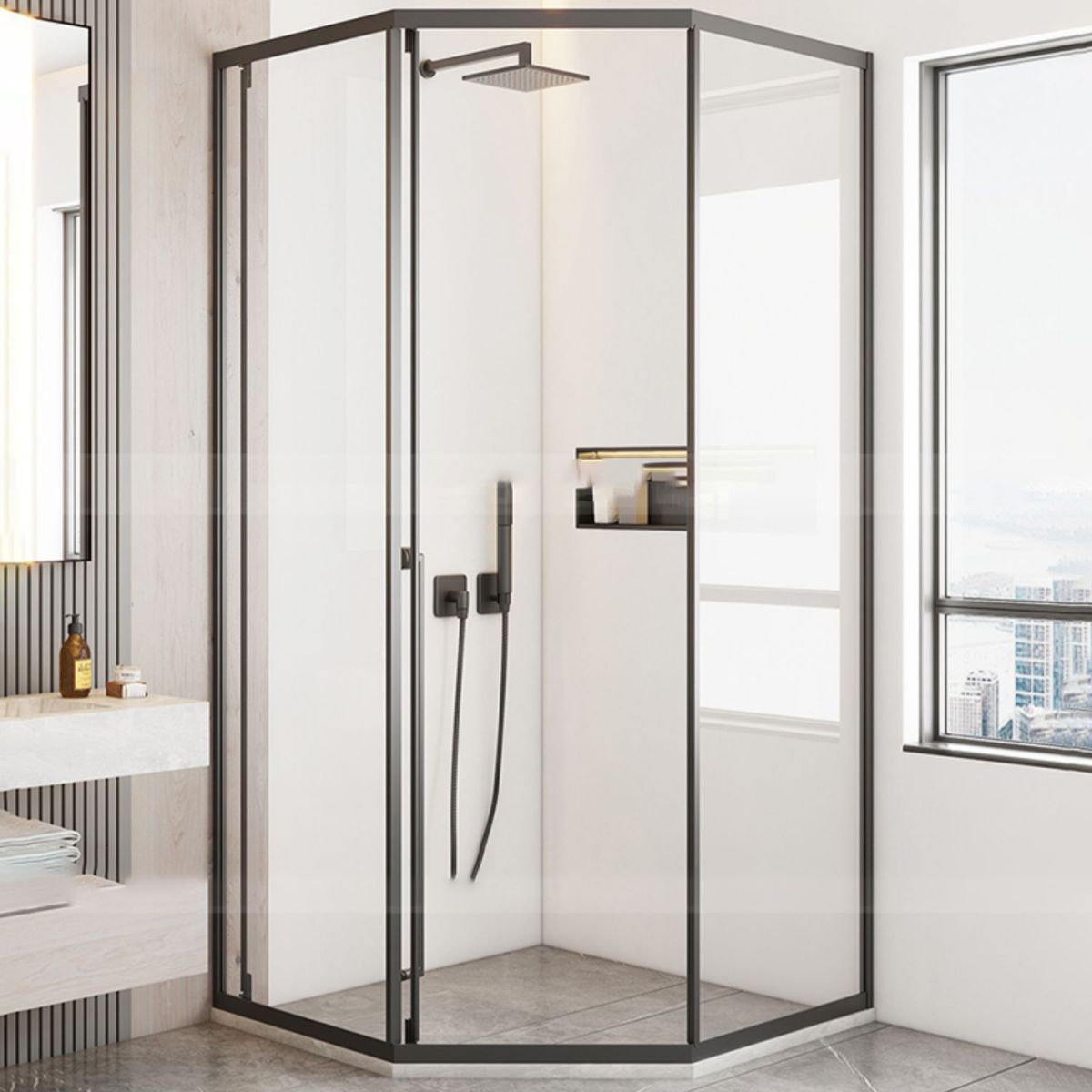 Diamond Folding Shower Screen, Full Frame Single Sliding Shower Door