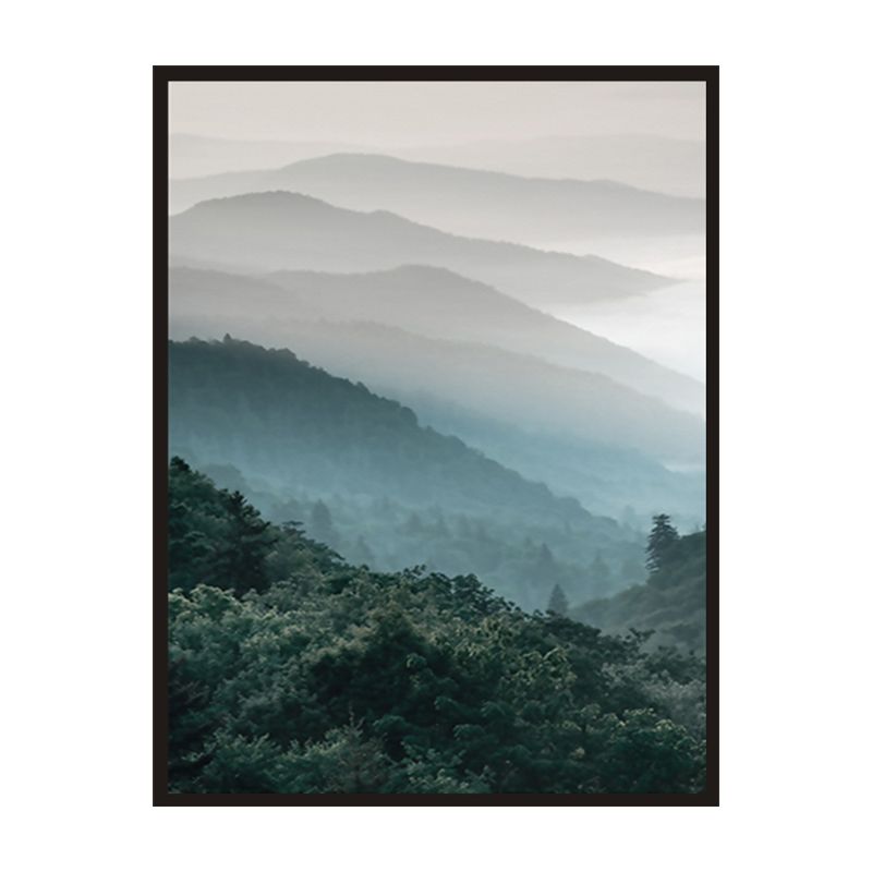 Green Mountain Landscape Wall Art Textured Minimalist Style Living Room Canvas Print