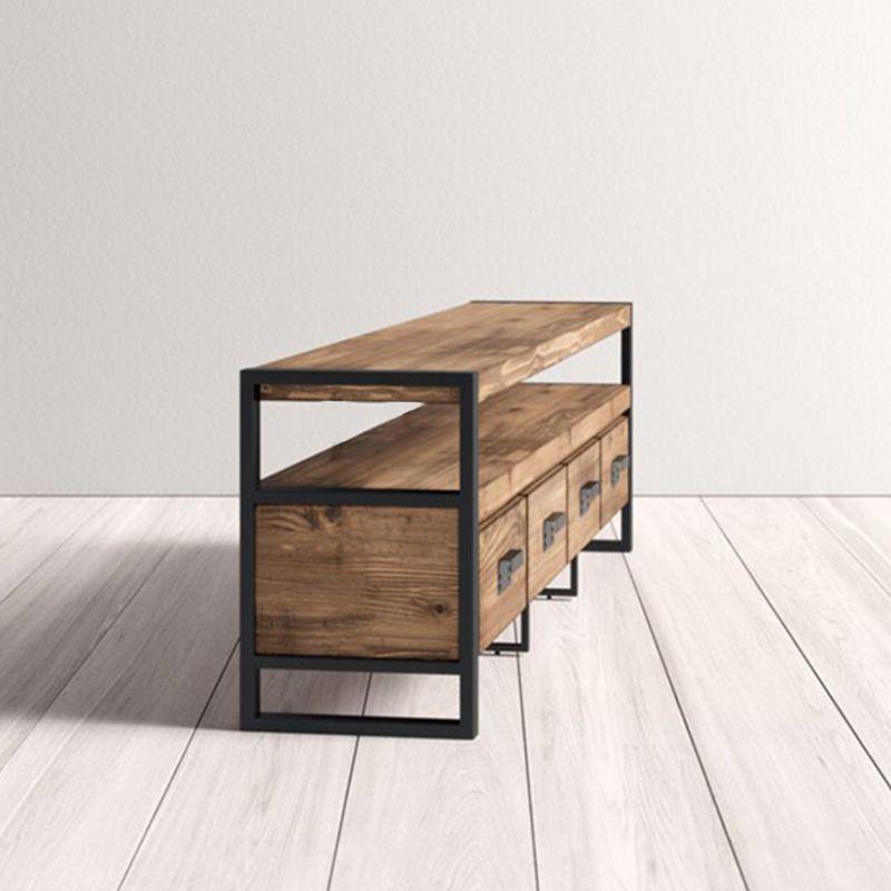 Industrial Wood TV Stand Console Open Storage TV Media Stand with Drawers for Living Room