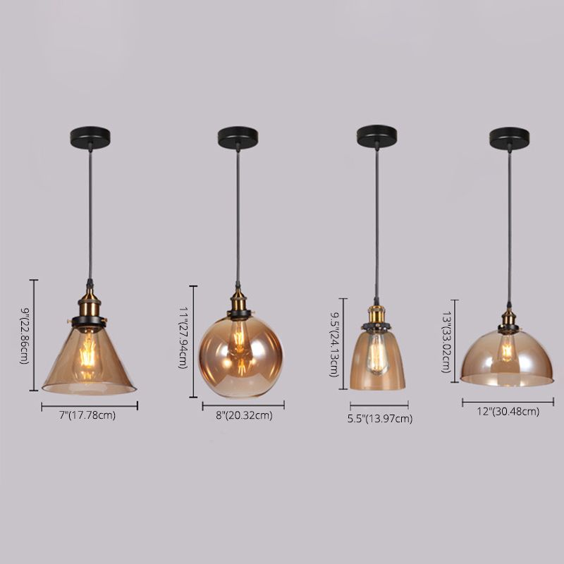 Tombra de vidrio transparente Luz colgante Retro Estilo industrial Mini iluminación de iluminación de una sola luz para dormitorio