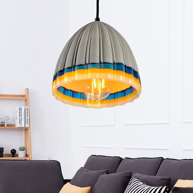 Grey 1-Light Ceiling Lighting Contemporary Concrete Dome Hanging Pendant Light for Living Room