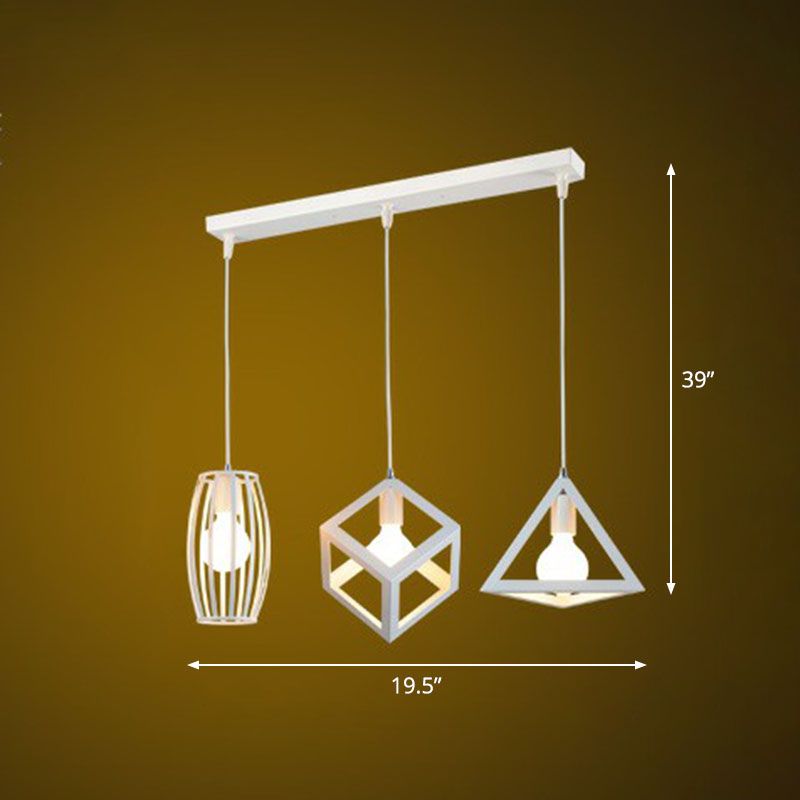 Retro Style Framed Pendant Ceiling Light 3 Bulbs Iron Multi Lamp Pendant Light for Restaurant