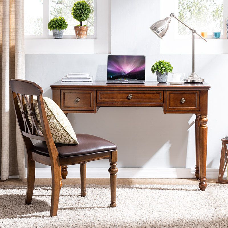 Rectangular Solid Rubberwood Office Desk with Drawers Writing Desk