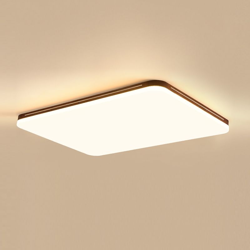 LED Wood Modern Flush Mount Geometric Shape Ceiling Light with Acrylic Shade for Bedroom