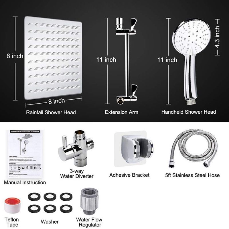 Silver Dual Shower Head 3 Setting Medium Flow Wall-Mount Showerhead