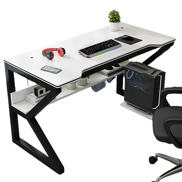 Contemporary Free Form Computer Desk Trestle Base Manufactured Wood Desk