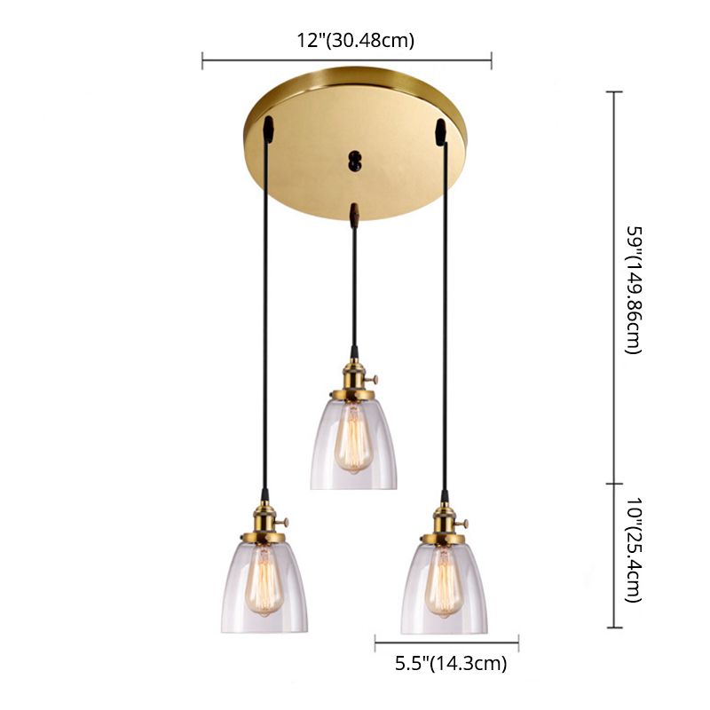 3 Lights Tapered Glass Pendant Industrial Multiple Hanging Lights with Hanging Cord for Bar