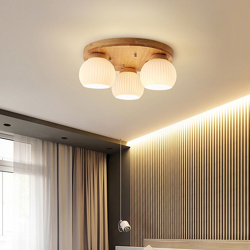 Japanese Style Wooden Ceiling Light Ball Shape Ceiling Lamp for Bedroom