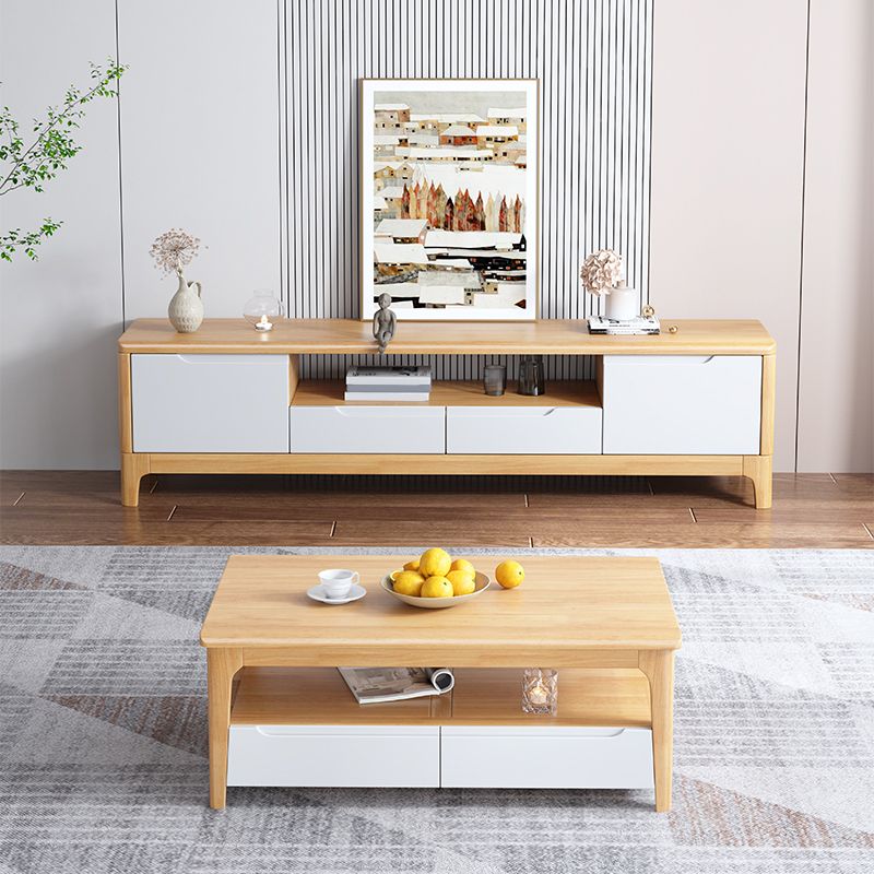 Rubber Wood Media Console Contemporary 2 Drawers TV Console with Splayed Wooden Legs