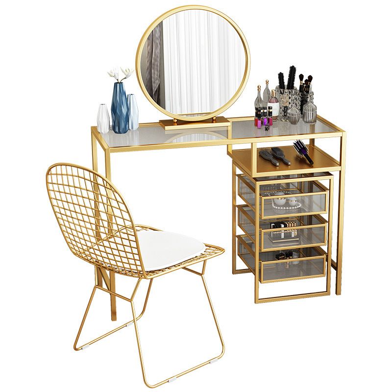 Glam Style 29.5" Height Golden Glass Top Make-up Vanity for Bedroom