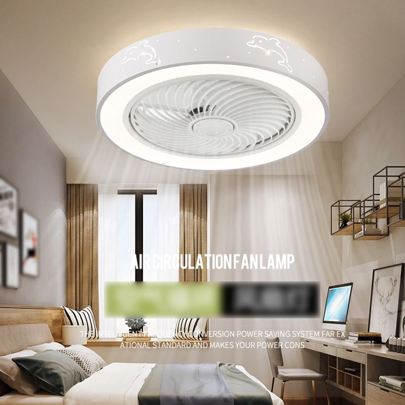 Round Metal Ceiling Fan Lamp Modern Style LED Ceiling Flush Mount