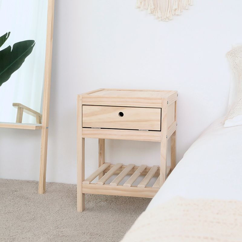 Modern Pine Kids Bedside Table Light Wood Nightstands with Drawers