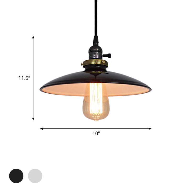 Metal Flared Hanging Lighting Vintage 1-Light Balcony Ceiling Pendant Lamp in White/Black