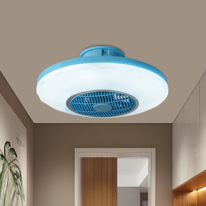 Modern LED Hanging Fan Lighting White/Pink/Blue Oval Flush Mounted Lamp with Acrylic Shade for Dining Room, 19.5" Wide