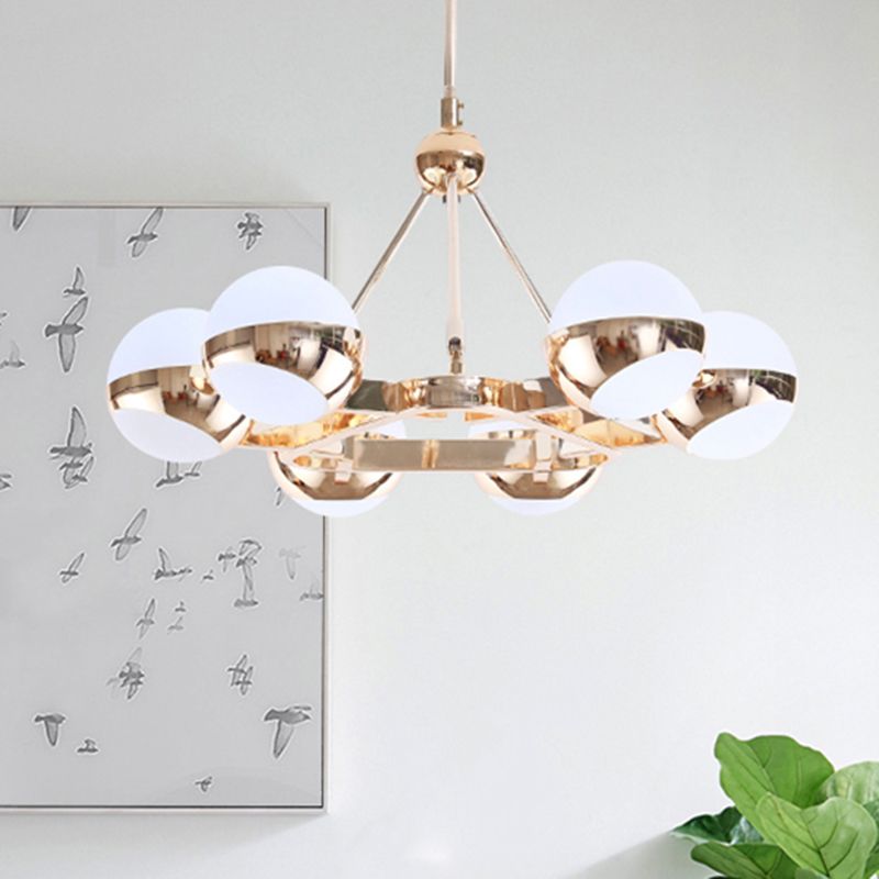 Stunning Ring Hanging Lamp with Orb Frosted Glass Shade 6/9 Lights Metal Chandelier in Gold for Hotel