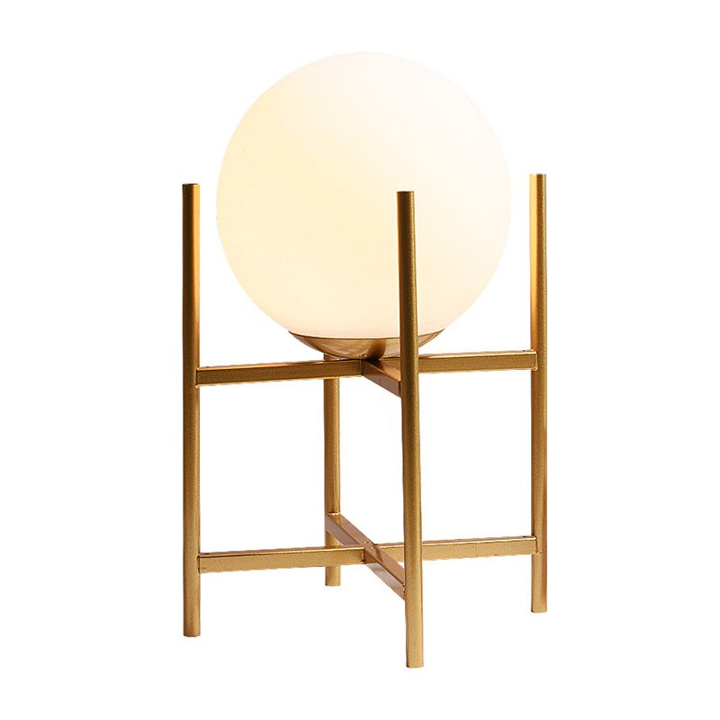 1 Head Study Desk Lamp Modernism Black/Gold Reading Book Light with Sphere Opal Glass Shade