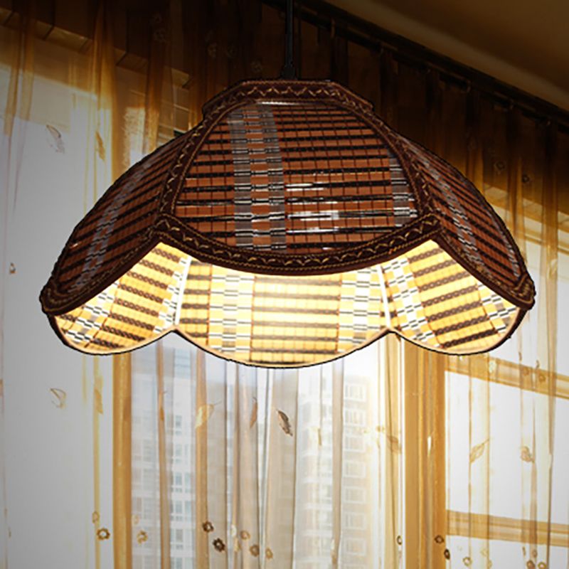 Luminaire suspendu en forme de fleur chinois bambou 1 brun clair / pendant beige pour balcon de la chambre à coucher