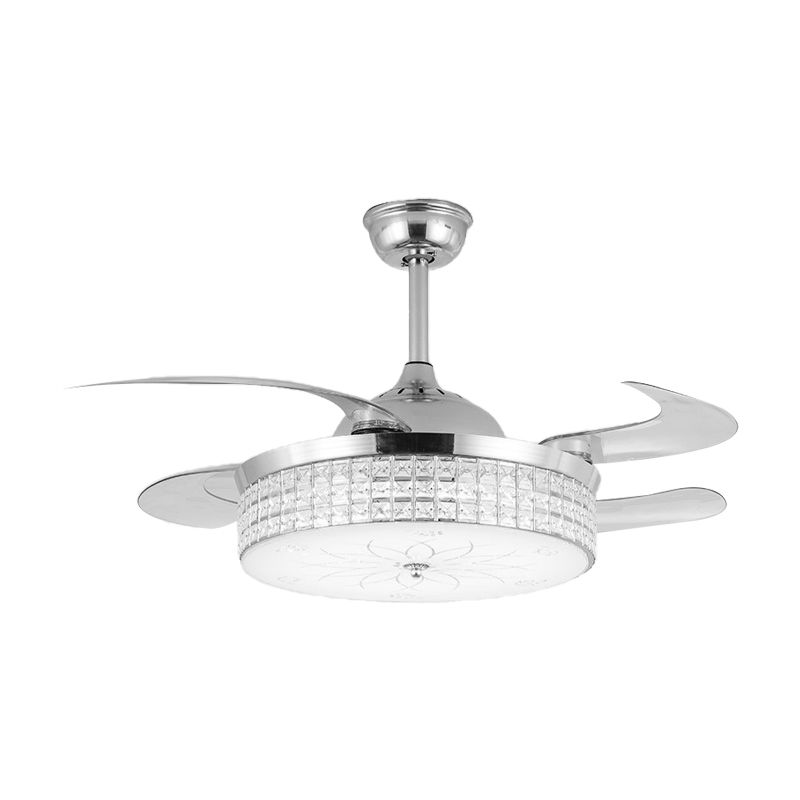 Crystal Round Ceiling Fan Light Contemporary LED Ceiling Mounted Fixture in Silver/Gold with Remote Control/Wall Control/Remote Control and Wall Control