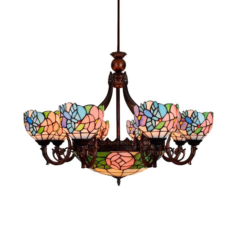 Chandelier à oiseaux multiples Chandelier rustique Tiffany Tachage de vitraux suspendus en rose pour la villa