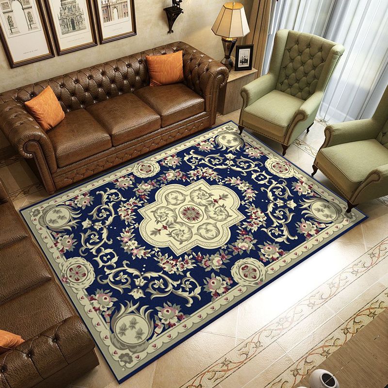Retro Living Room Rug Multi Colored Flower Printed Area Carpet Polypropylene Non-Slip Backing Pet Friendly Rug