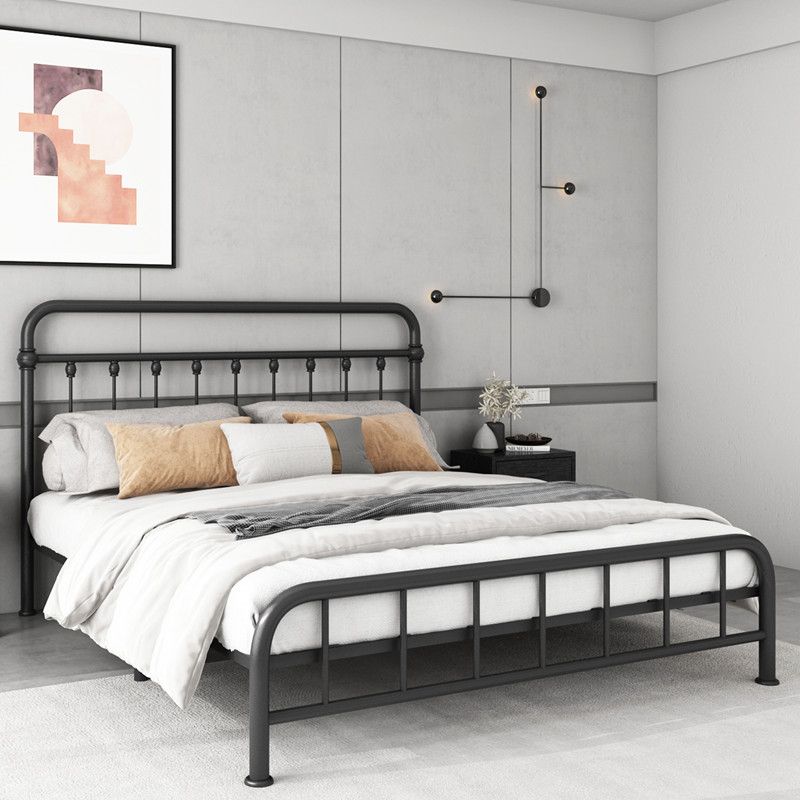 Contemporary Iron Base Standard Bed with Open-Frame Headboard