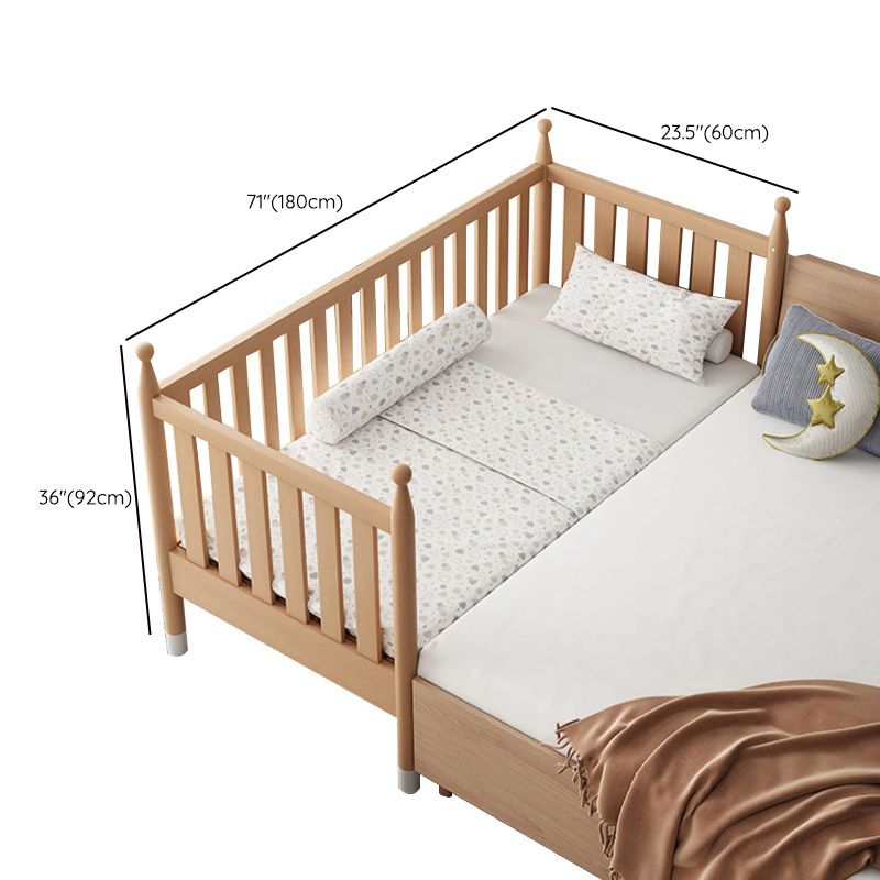 Modern Solid Wood Crib in Natural Nursery Bed with Guardrail