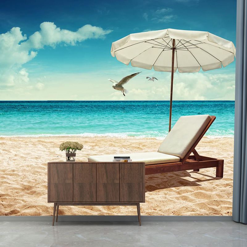 Large Beach Bench Wallpaper Mural Tropix Beautiful Seascape Wall Decor in Natural Color