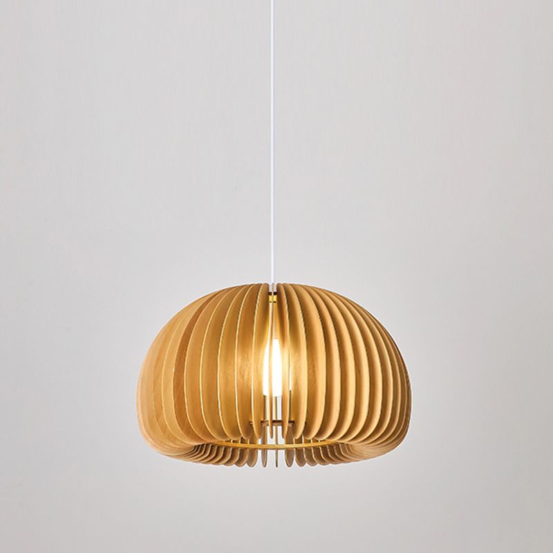 Modern Style Pumpkin Shape Pendant Lighting Wood 1 Light Pendant Light for Bedroom