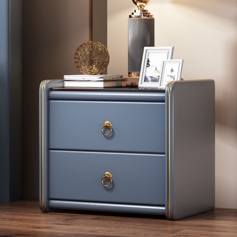 17.7" Tall 2 - Drawer Nightstand Modern Faux Leather Nightstand