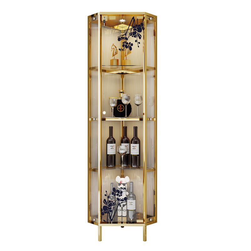 Modern Steel Floor Wine Holder with Glass Storage for Kitchen