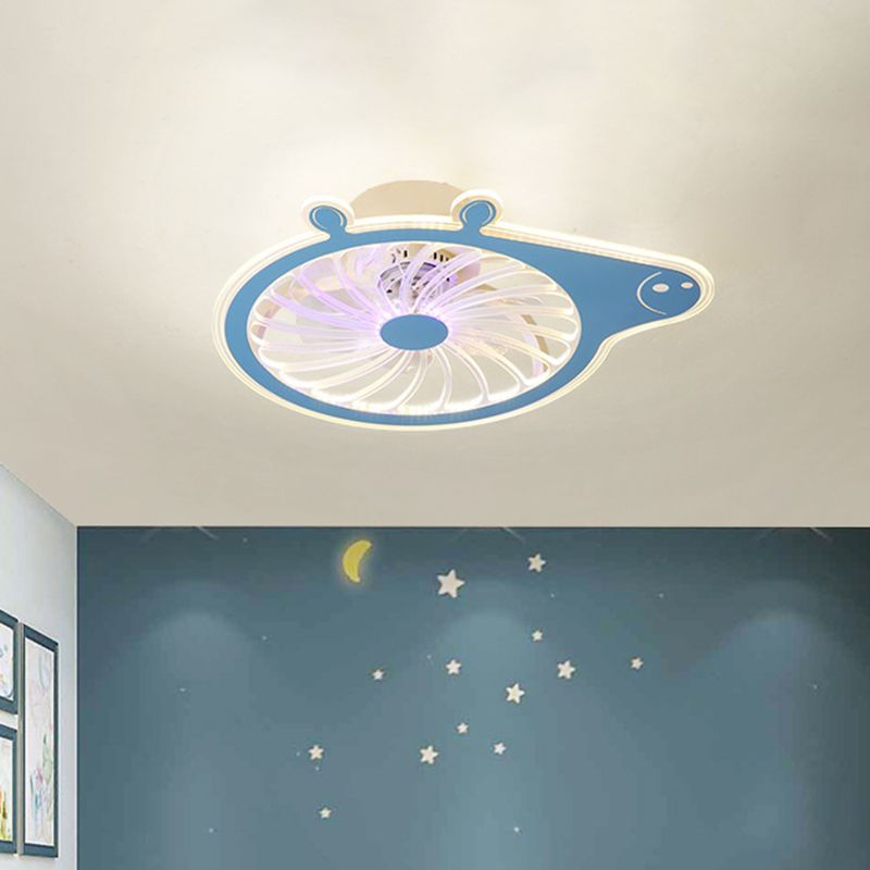 Cartoon Pig Children Room Hanging Fan Fixture Acrylic Simple LED Semi Flush Ceiling Lamp in Pink/Blue, 23.5" Long