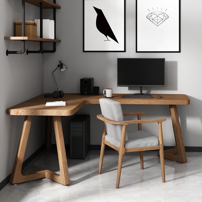 Contemporary Pine Writing Desk L-Shape Office Desk for Office