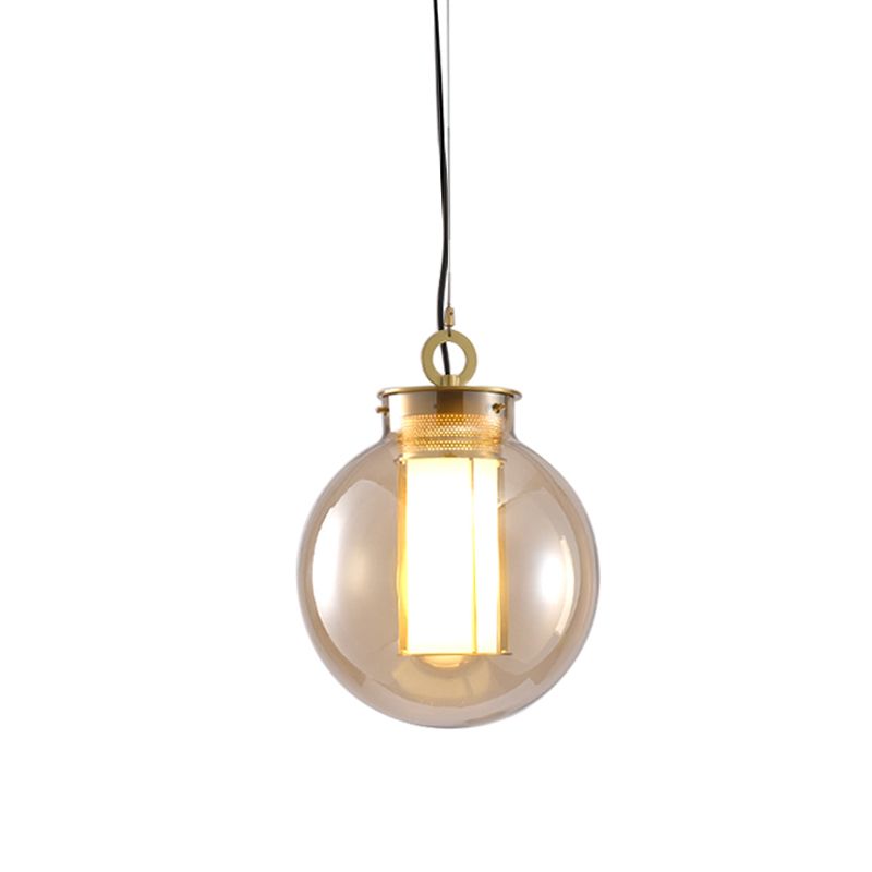 12.5 "/19" H Gouden enkele slinger licht retro barnsteenglas bol/ellips/langwerpige suspensielamp met buisframe -inzetstuk