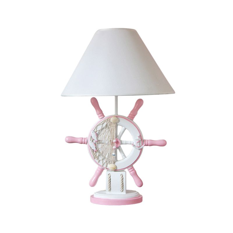 Rudder Resin Task Light Children Single Head Pink/Green Desk Lamp with Barrel White Fabric Shade