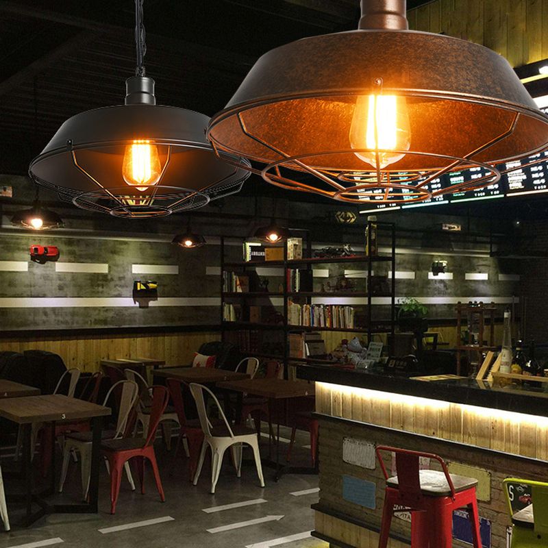 1 Light Caged Hanging Light Retro Industrial Style Metal Pendant for Restaurant