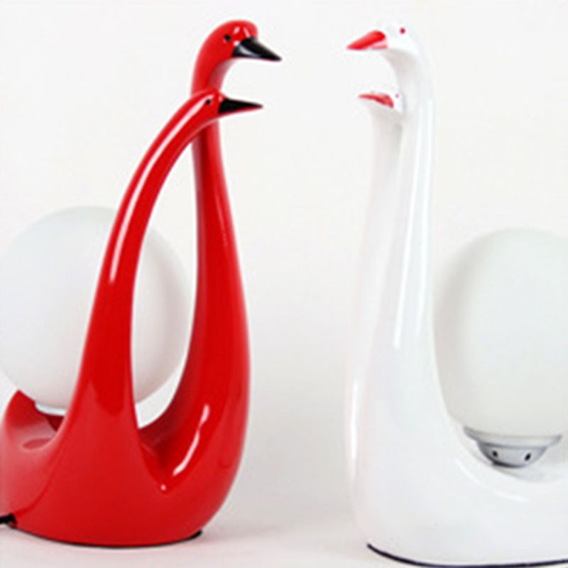 Swan Shaped Wedding Room Nightstand Lamp Opaline Glass 1-Light Modern Table Light