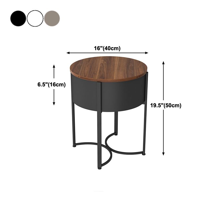 Modern Imitation Wood Nightstand Modern Metal Round Accent Table Nightstand with Legs