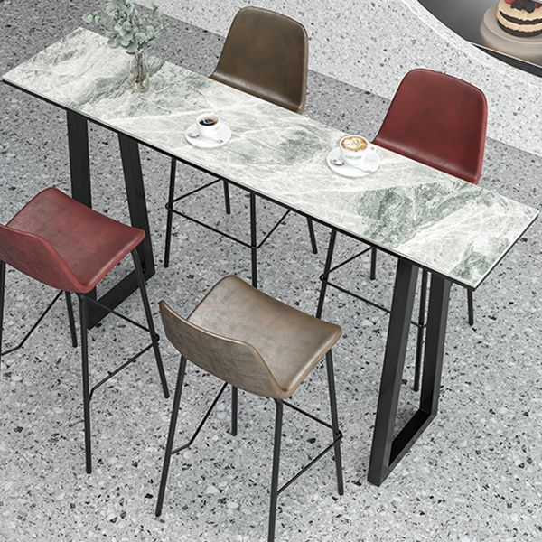 Rectangle Stone Bistro Accent Dining Table Industrial Sled Indoor Pub Table