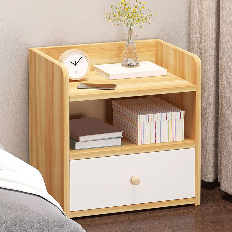 Wooden Night Table Bedroom Open Storage Night Stand with Drawer