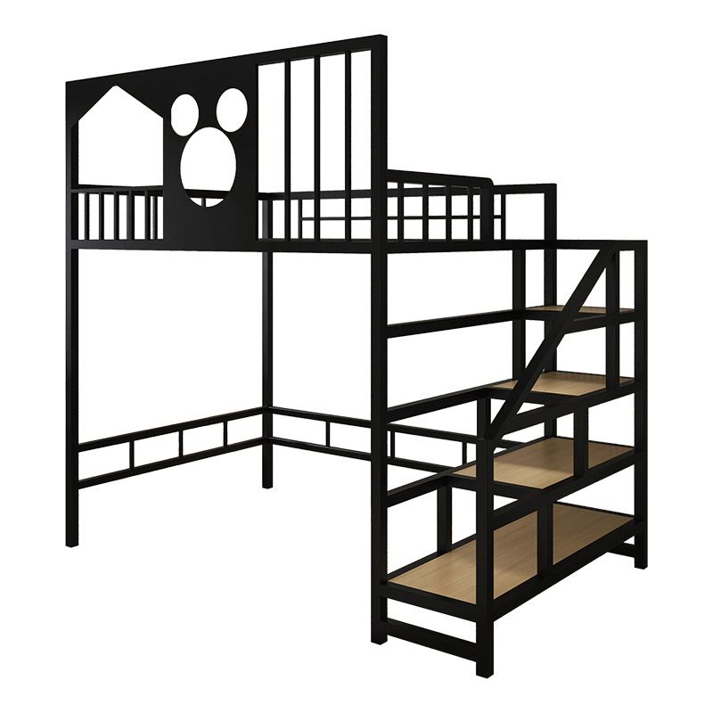 Industrial Loft Bed with Staircase and Guardrail in Iron Bed