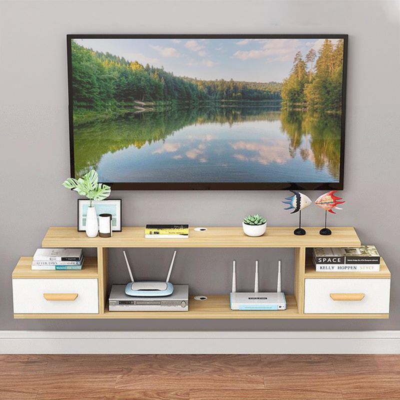 Modern Faux Wood TV Stand Console Wall-mounted TV Media Stand for Living Room