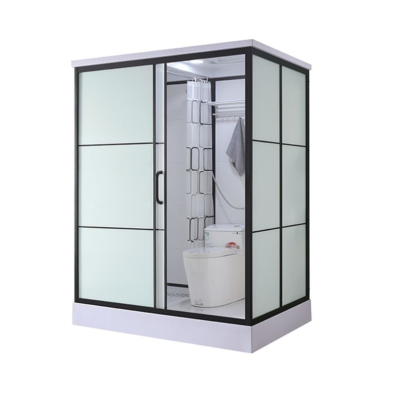 Black Framed Shower Stall with White Base Tempered Glass Shower Stall