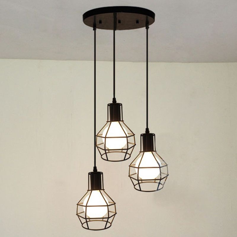 Industrial Style Open Cage Pendant Ceiling Light Metal Hanging Light Fixture in Black