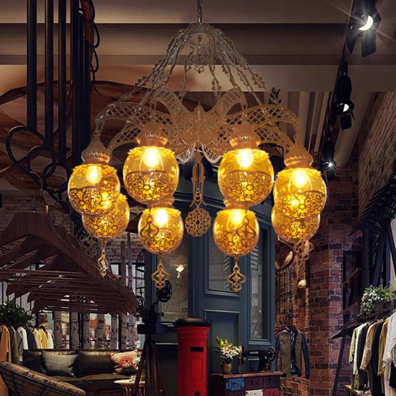 Gelbe Glas sphärisch hängende Kronleuchter marokkanischer 3/6/8 Lichter Restaurant Suspension Beleuchtung