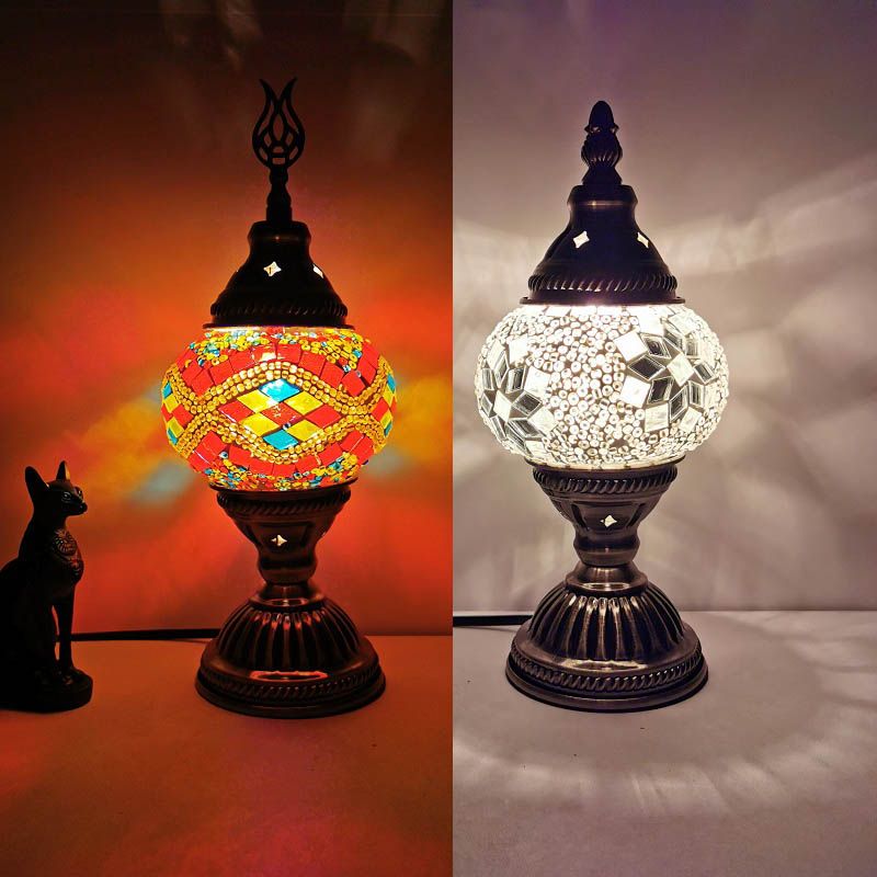 1 Head Handmade Multicolored Glass Table Light Moroccan Lantern Bedroom Night Lamp