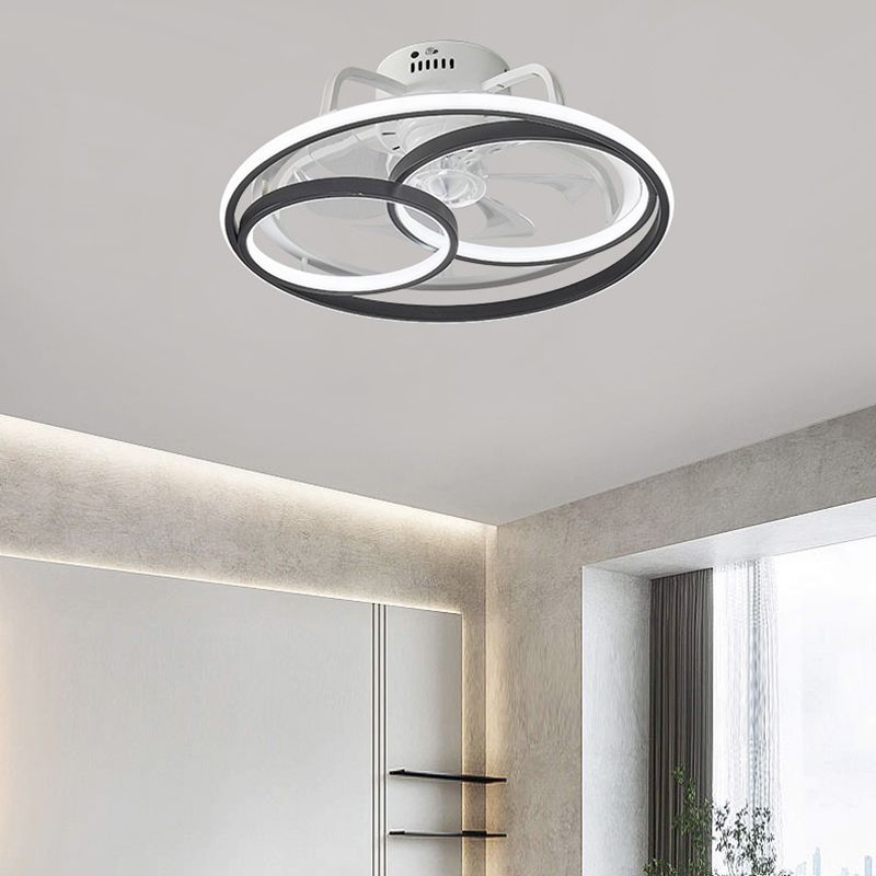 Modern Black Ceiling Fan Lamp Metallic LED Ceiling Fan Light for Living Room