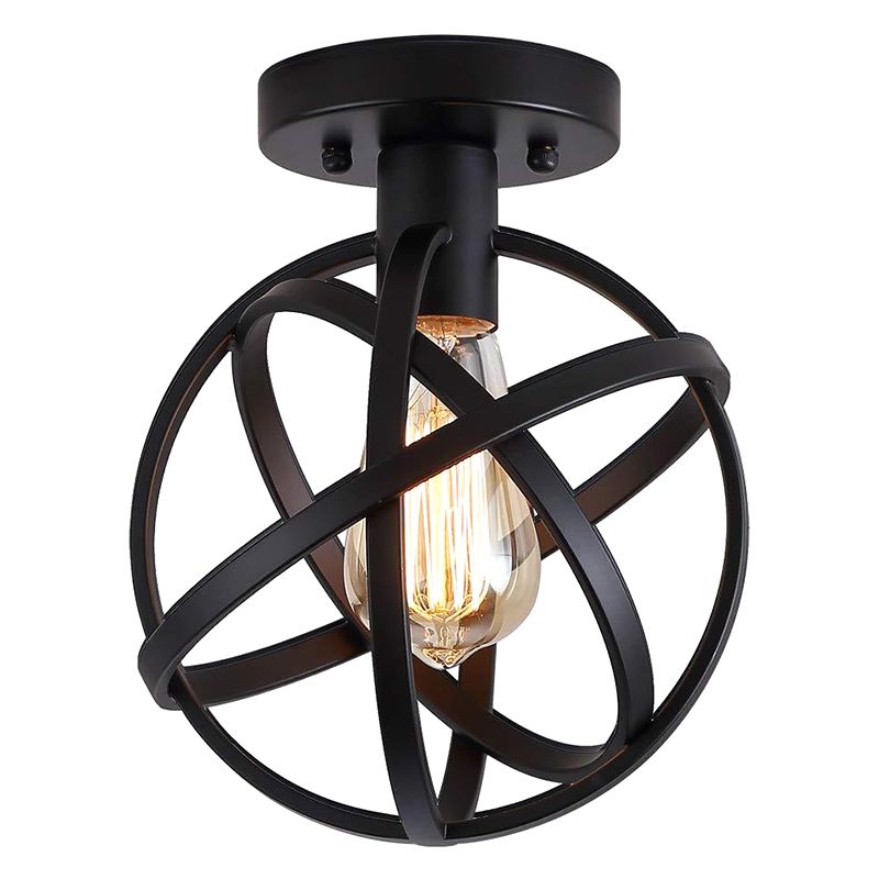 Black Globe Semi Flush Mount dans un plafond de fer forgé industriel de style vintage pour le couloir