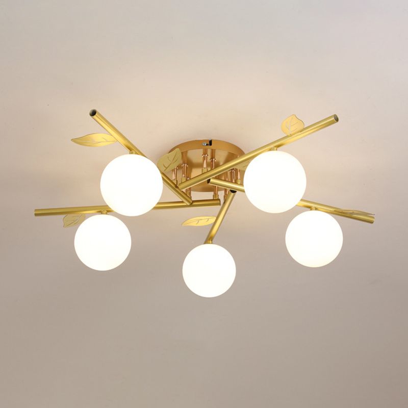 Contemporary 3/5-Light Golden Flush Mount Lighting Metallic Shaded Ceiling Light