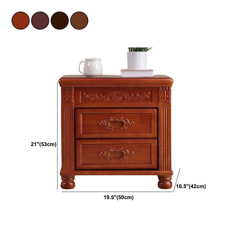 2 Drawers Nightstand Solid Wood Traditional Night Table ,19.7" Tall